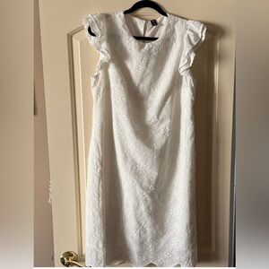 SHEIN White Eyelet short Dress with Ruffle Sleeves summer bride wedding